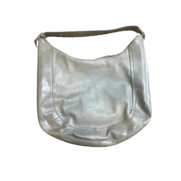 MMS HOBO VEAGAN LEATHER BAG TAUPE GRAY GOLD HARDWARE ZIPPER CLOSURE MEDIUM SIZE - Picture 3 of 10
